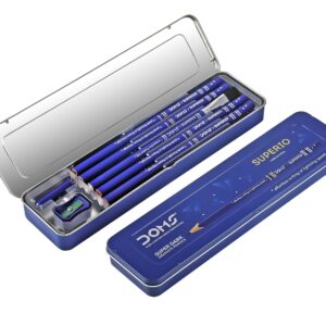 Doms Superio Super Dark Graphite Pencils Pack of 12 Pencils| With FREE 1 Eraser 1 Pencil Sharpner 1 Point Protection Cap & 1 Cleaning Brush| With Storage Case Metal Body - Image 3
