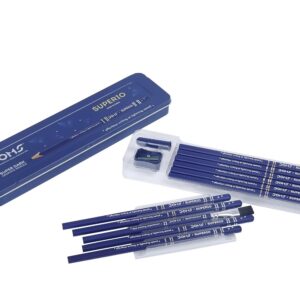 Doms Superio Super Dark Graphite Pencils Pack of 12 Pencils| With FREE 1 Eraser 1 Pencil Sharpner 1 Point Protection Cap & 1 Cleaning Brush| With Storage Case Metal Body - Image 5