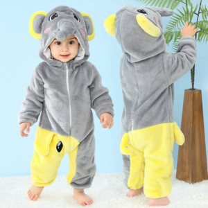 Kids Cute Elephant Hooded Fleece Onesie Pajama – Soft Animal Costume Romper - Image 3