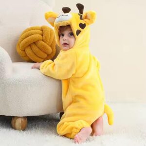 Kids Cute Giraffe Hooded Fleece Onesie Pajama – Soft Animal Costume Romper (Yellow) - Image 3
