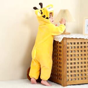Kids Cute Giraffe Hooded Fleece Onesie Pajama – Soft Animal Costume Romper (Yellow) - Image 4