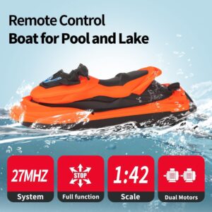 Remote Control Jet Ski for Pool and Lake, Motorized Rc Boat Floating Toys for Kids (Orange) - Image 7
