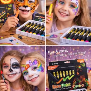 Yalong 12-Color Neon Face Paint Stick Set – UV Glow & Blacklight Reactive Body Paint Crayons – - Image 3