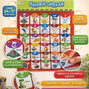 Interactive Arabic Alphabet Wall Chart for Kids – Colorful Visual Learning Aid with Animals and Objects - Image 3