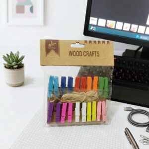20-Piece Mini Colorful Wooden Craft Clips with Jute Twine - Image 5
