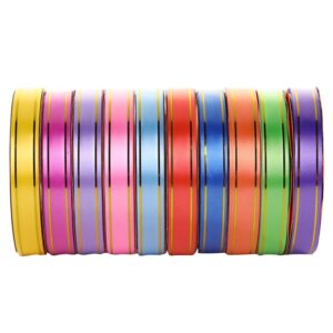 Premium 10-Pack Polypropylene Gift Ribbon Set with Gold Stripes-DIY Multicolor Assortment-1.6cm*10y - Image 3