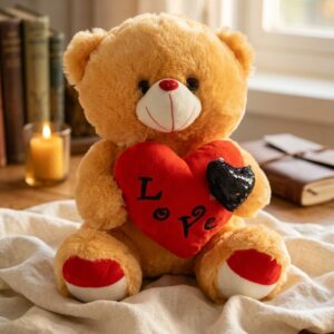 Teddy Bear Stuffed Animal with Reversible Sequin Love Heart - Soft Plush Toy 1Pc - Image 3