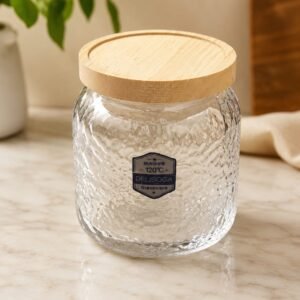 Delisoga Textured Glass Storage Jar with Wooden Lid 1 .0L - Image 2