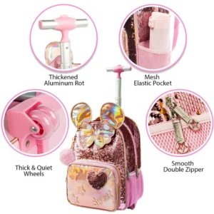 Rolling Backpack for Girls Kids Backpack with Wheels Travel Backpacks for Girls Roller School Bag with Wheels - Image 5