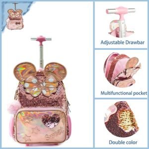 Rolling Backpack for Girls Kids Backpack with Wheels Travel Backpacks for Girls Roller School Bag with Wheels - Image 4